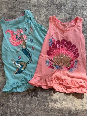 Tommy Bahama Girls Mermaid & Sequin Shell Ruffle Tank Tops - Aqua and Pink